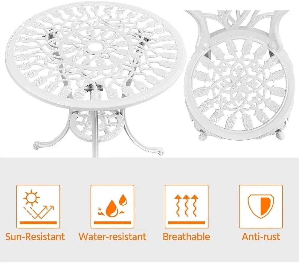 3 Piece Garden Furniture Set Outdoor Patio Bistro Set Rust-Resistant Garden Table and Chairs