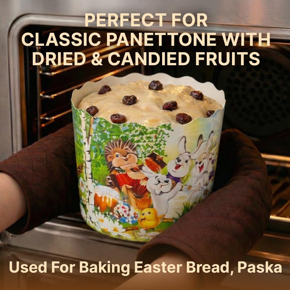Molde de papel Panettone divertido de 8 onzas – 12 piezas, 9 cm de alto x 9 cm de ancho, moldes redondos para hornear panettone – Moldes redondos para hornear pan de Pascua