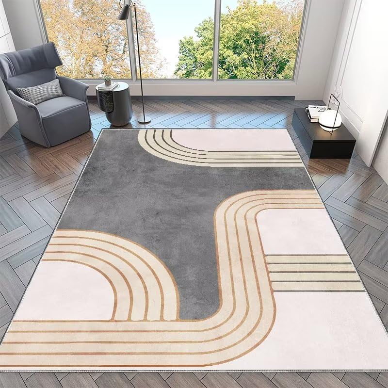 Tapis lavable et antidérapant 80x160cm à rayures brunes pour chambre