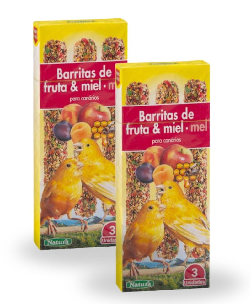 Barritas de Fruta y Miel para Canarios, Lote de 2 Estuches, 6 Barritas Totales