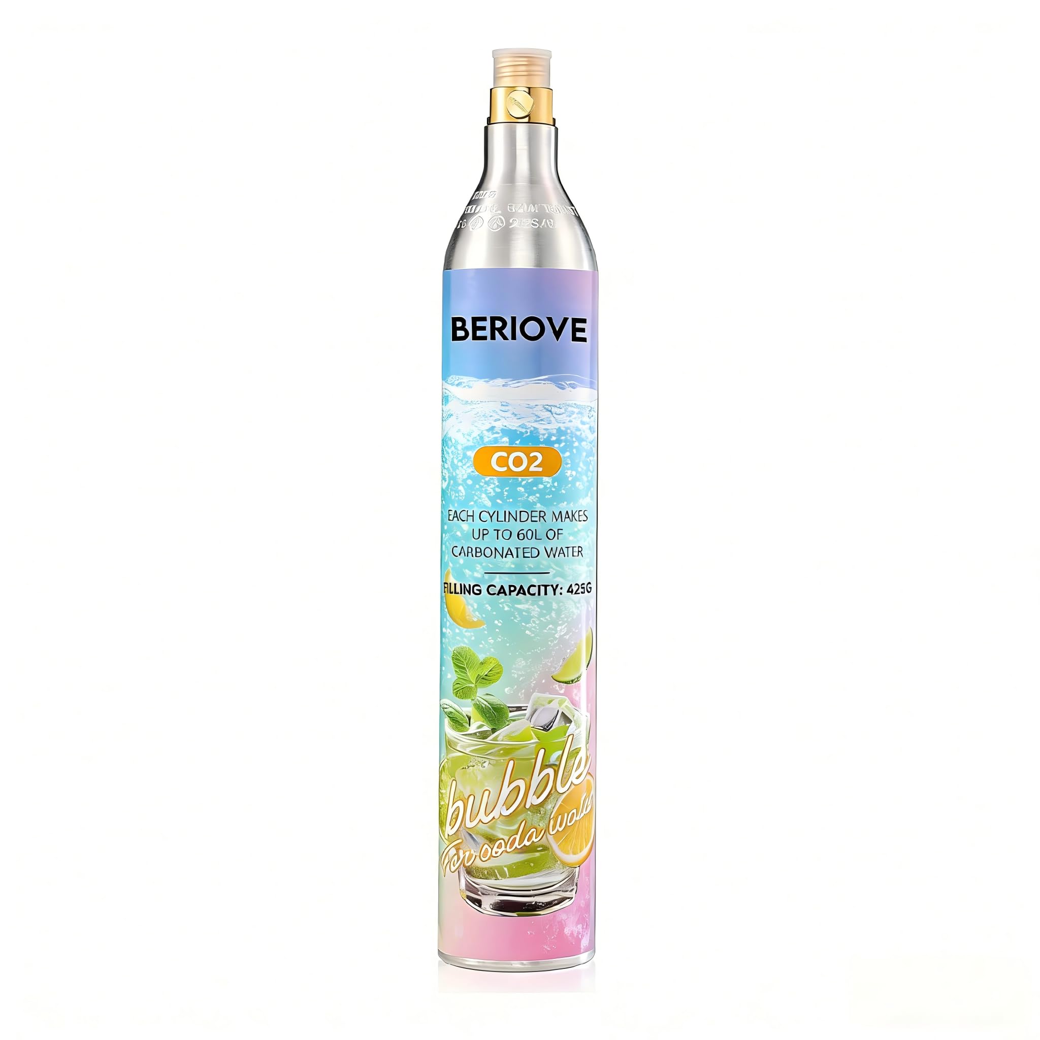 CO2 Cylinder for Soda Maker - 60L Durable CO2 Cartridges for Screw-In Soda Makers Compatible, Exchange Carbonator &amp; Sparkling Water - Carbonates Any Drink with Threaded Cylinders (1PCS)