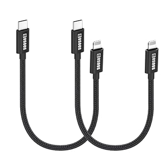 COSOOS 2 Short USB-C to iPhone Cables 10in/26cm Nylon Braided Fast Charging Syncing Cable, Power Cord Compatible for iPhone 14 Pro Max,14 Plus,14, 13 Pro Max,12,11,XS,X, PD USB-C Charger Station