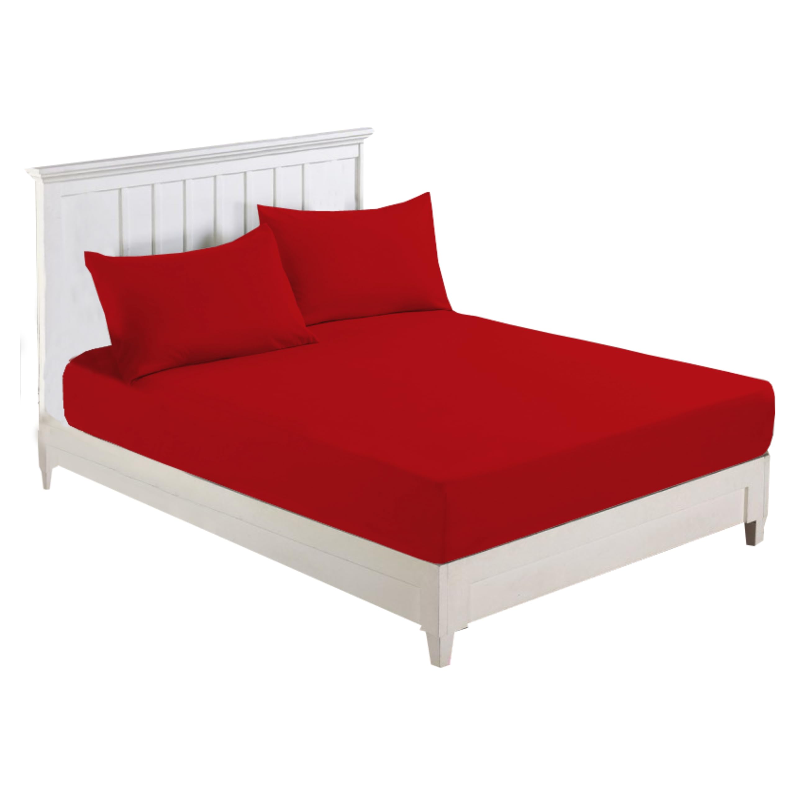 R&Z Plain Luxury Polycotton Fitted Sheet Single, Double, King, Super King, 4FT (Red, Small Double 4ft)