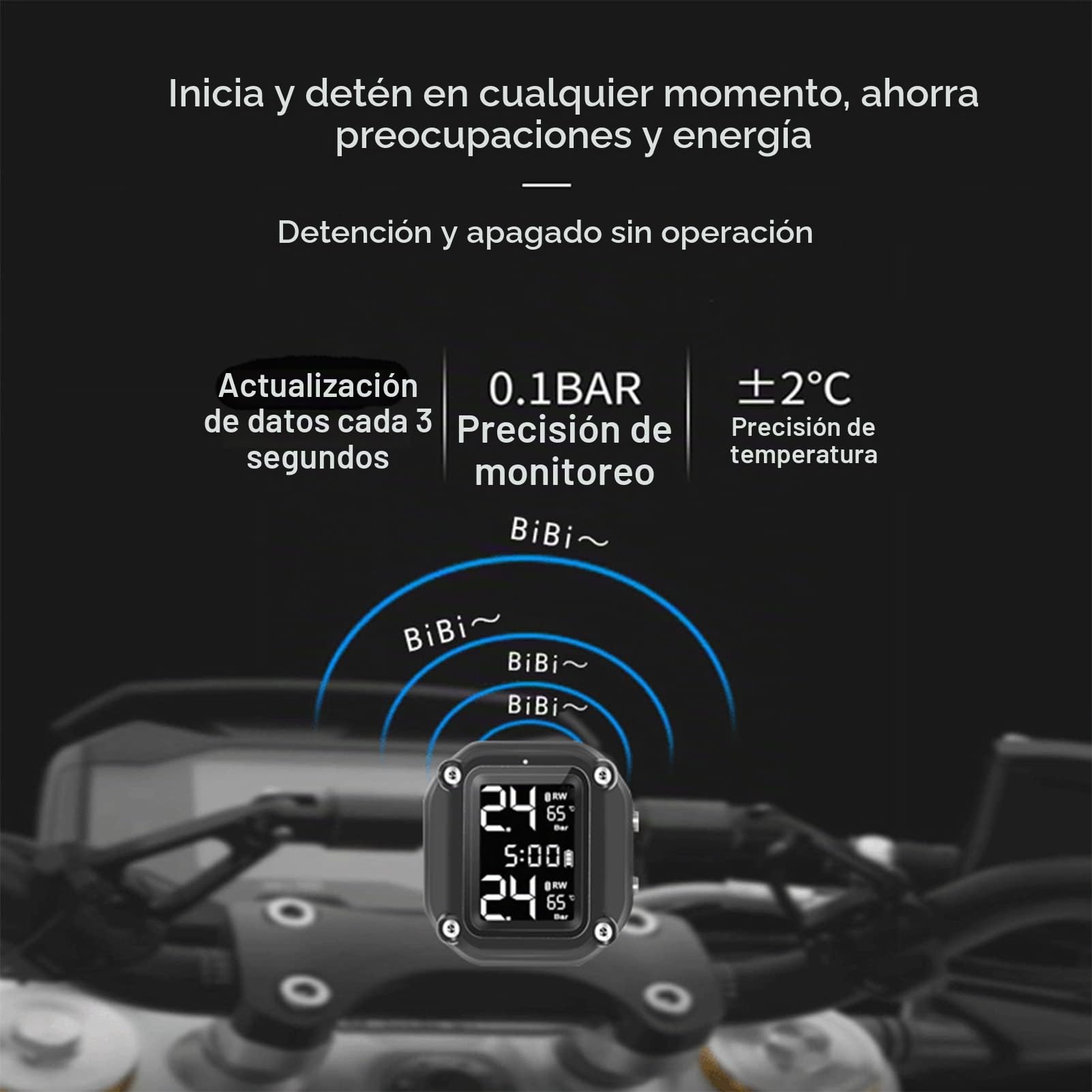 Shkalacar Manometro Presion Neumaticos TPMS para Motocicletas, Inalámbrico Medidor Presion de Carga USB con 2 Sensores Externos Pantalla LCD Digital para Moto de Dos Ruedas