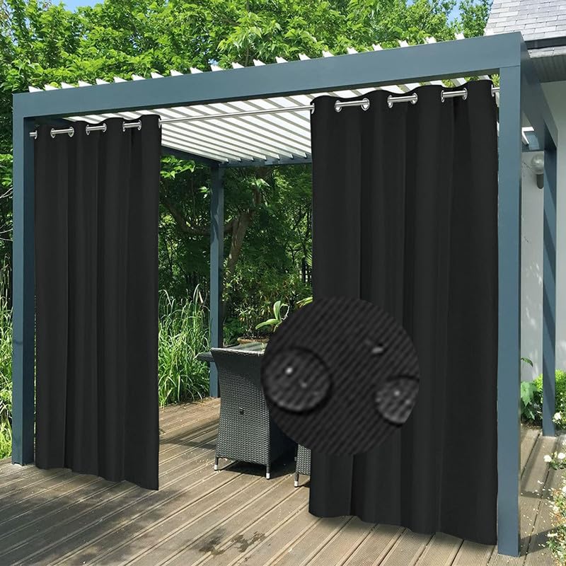 FicaRico Indoor Outdoor Curtains Premium Thick Waterproof Sun Blocking Privacy Curtains for Patio, Gazebo, Porch, Bedroom, Cabana, Fade Resistant, Customizable Sizes, 1 Panel, W72 xH84, Black