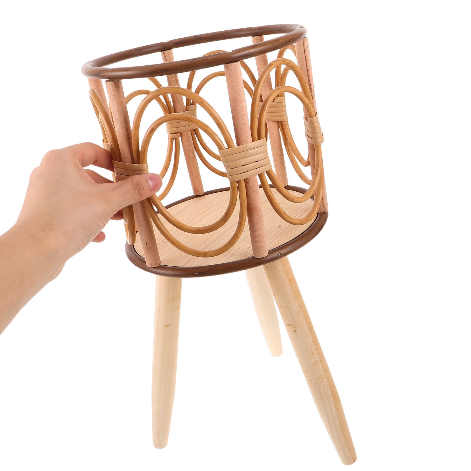 Lurrose Support pour Pot de Fleurs en Bois Porte-Plantes tressé sur Pied - Présentoir pour jardinières d'intérieur, Balcon ou Jardin - Panier tressé à la Main 41 x 20 x 18 cm