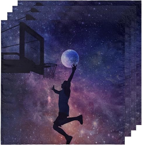 Miniatura 5 de Juego de 4 servilletas de tela con patrón de galaxia de 20 x 20 pulgadas, para jugadores deportivos, lavables, reutilizables, para cocina, comedor,