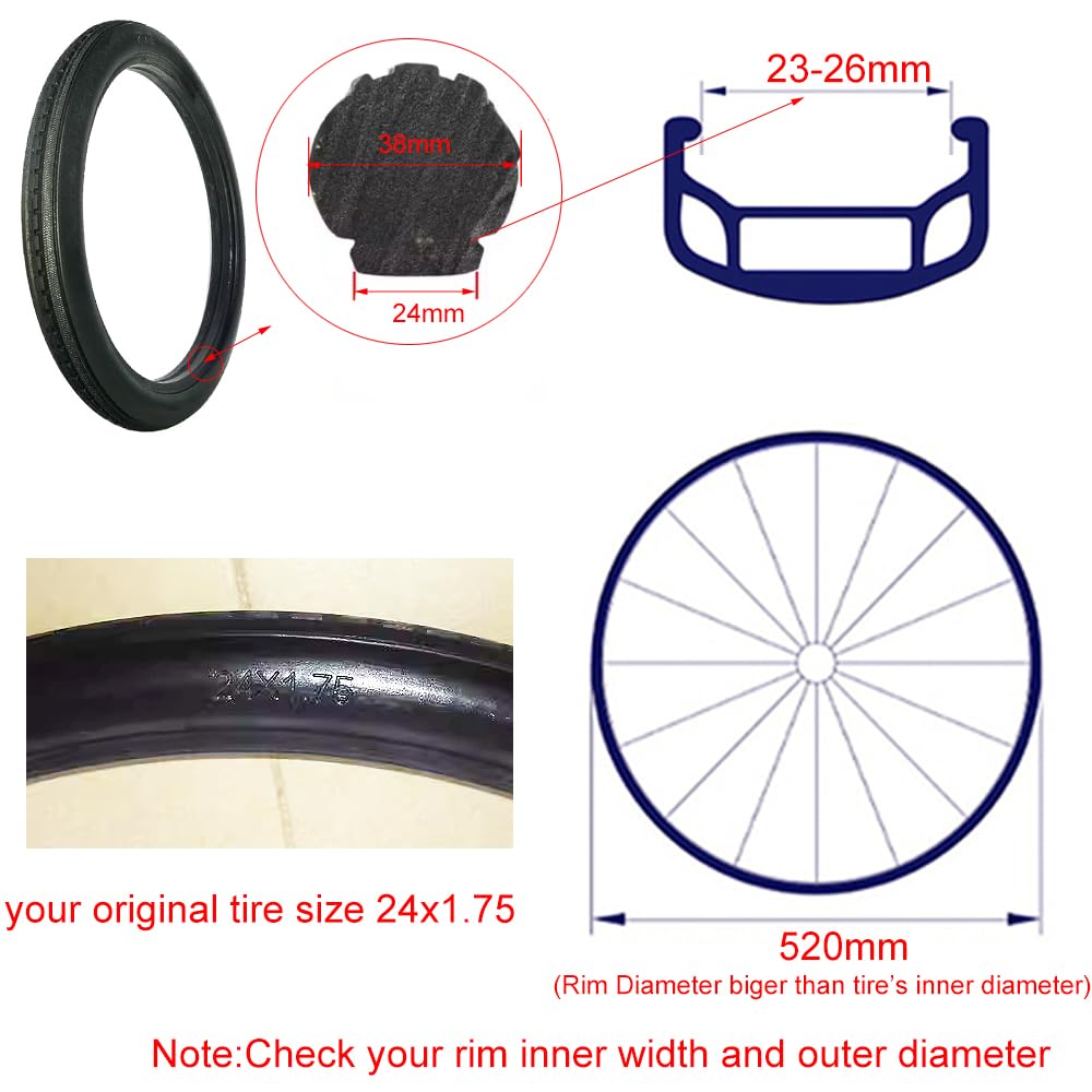 Opona rowerowa 24-calowa MTB solidna stała przekładnia rower szosowy kolarstwo bezdętkowa opona bez pompowania 24 x 1,75