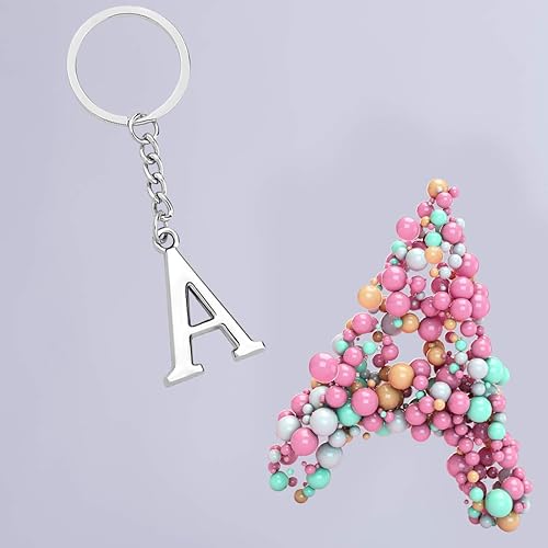 Miniatura 6 de POTIY Llavero de plata con letra inicial del alfabeto con 26 letras iniciales A-Z
