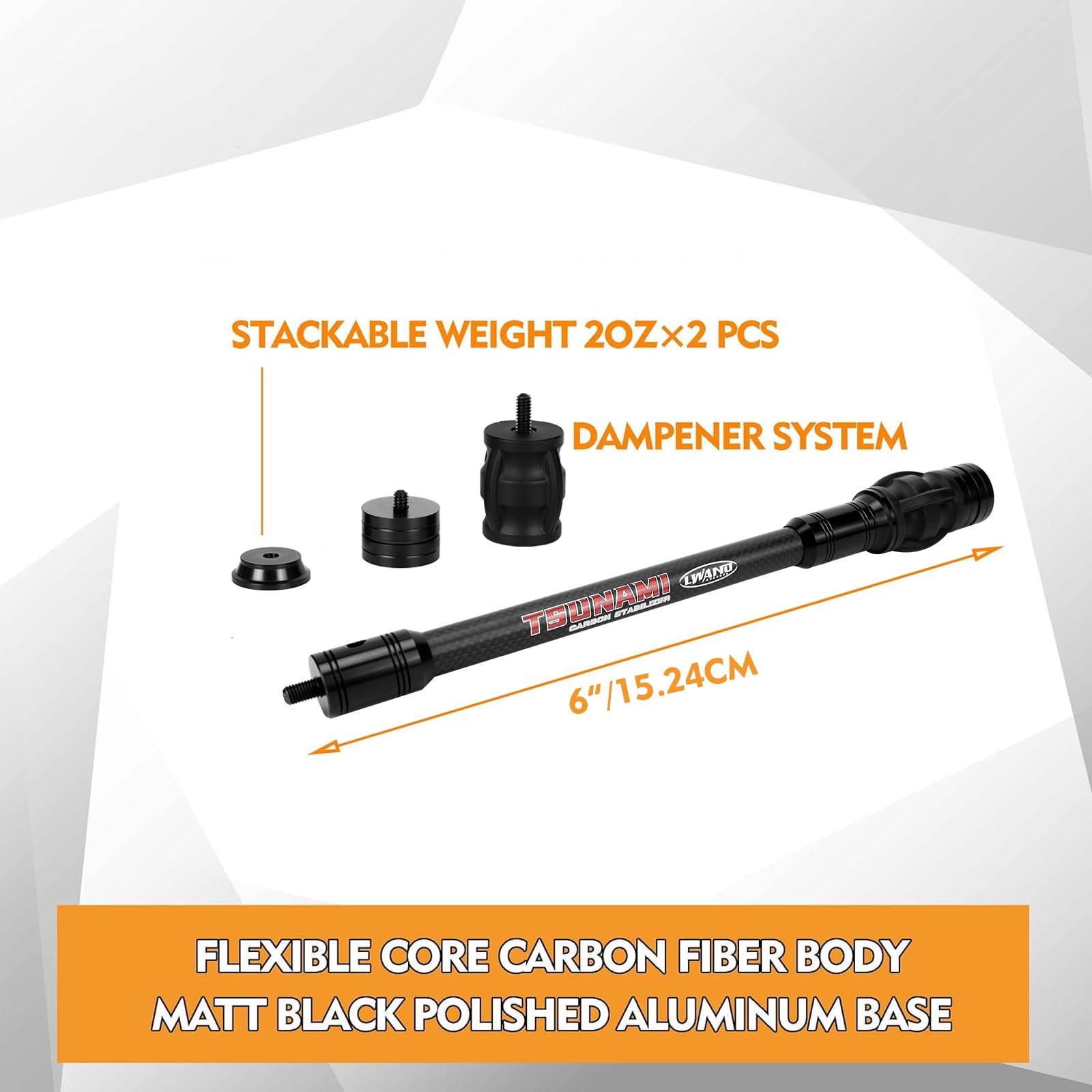 LWANO Compound Bow Archery Stabilizer 6 Inch Balance Bar for Vibration Reduction, Carbon Fiber Lightweight and Durable, Ideal for Hunting and Target Shooting (6 inch)