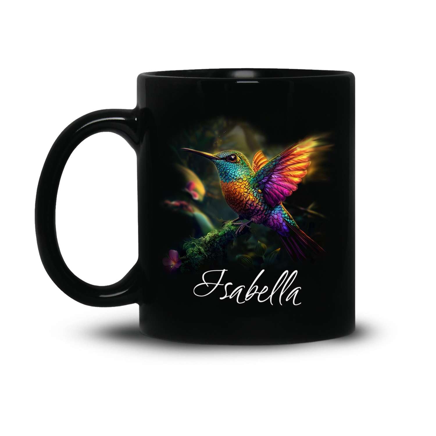 Unique Hummingbird Cup, Personalized Name Bird Coffee Mug, Customized Animal Cup For Kids, Bird Black Mug, Custom Hummingbird Cup 11oz 15oz, Colorful