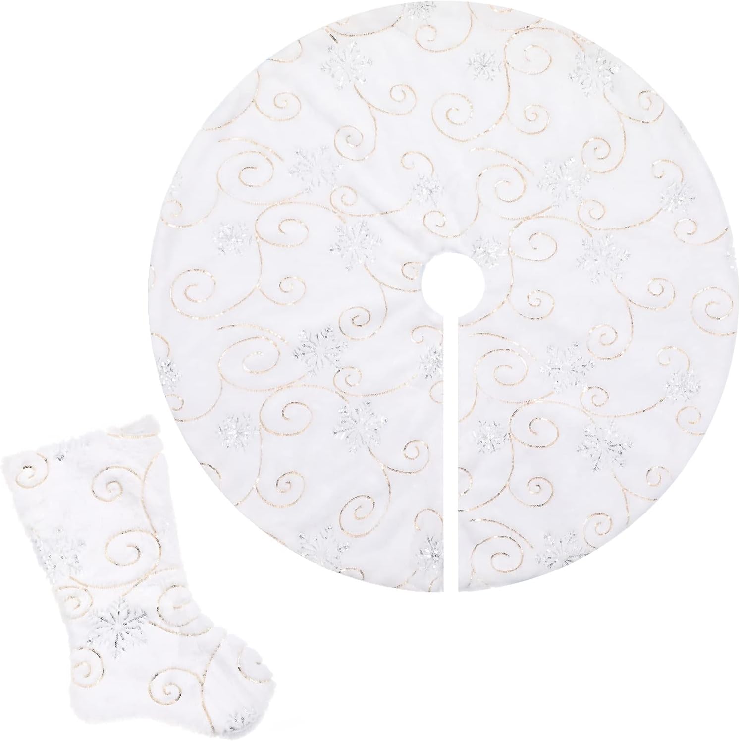 White Plush Christmas Tree Skirt 30 inches with stocking Snow White Fur Christmas