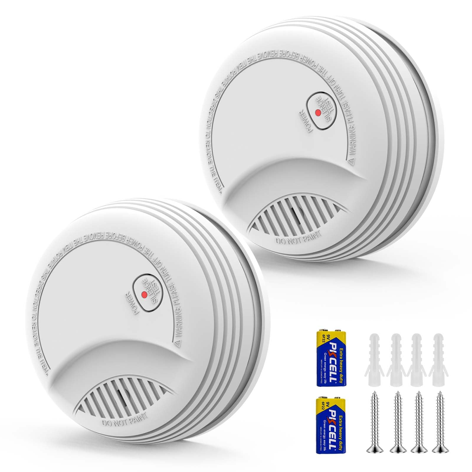 XUK Smoke Alarms for Home 2 Pack, Battery-Powered Photoelectric Fire Alarm with Replaceable 9V Battery, Test & Silence Button, Fire Detector Smoke Detector with LED Indicator (2 Pack)
