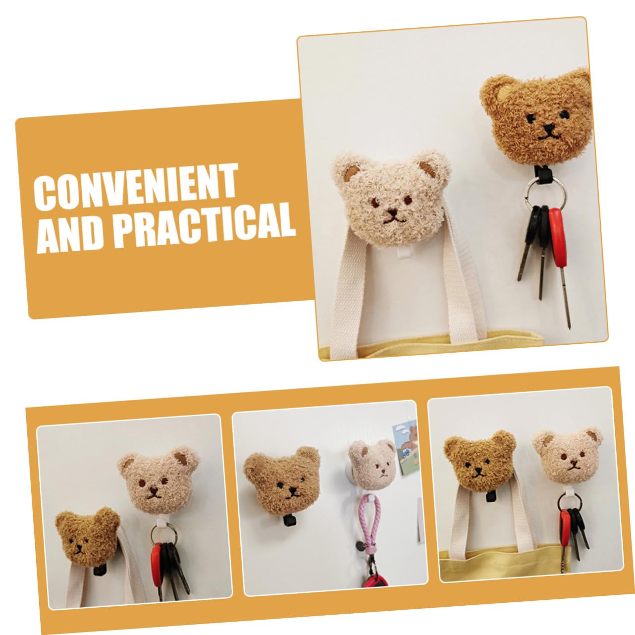 Ipetboom Gancio a Muro Orsetto Peluche Adesivo 2 Pezzi per Chiavi | Pp Legno, per Asciugamani e Ombrelli, Design Autoaderente da Porta, Stile Tenero