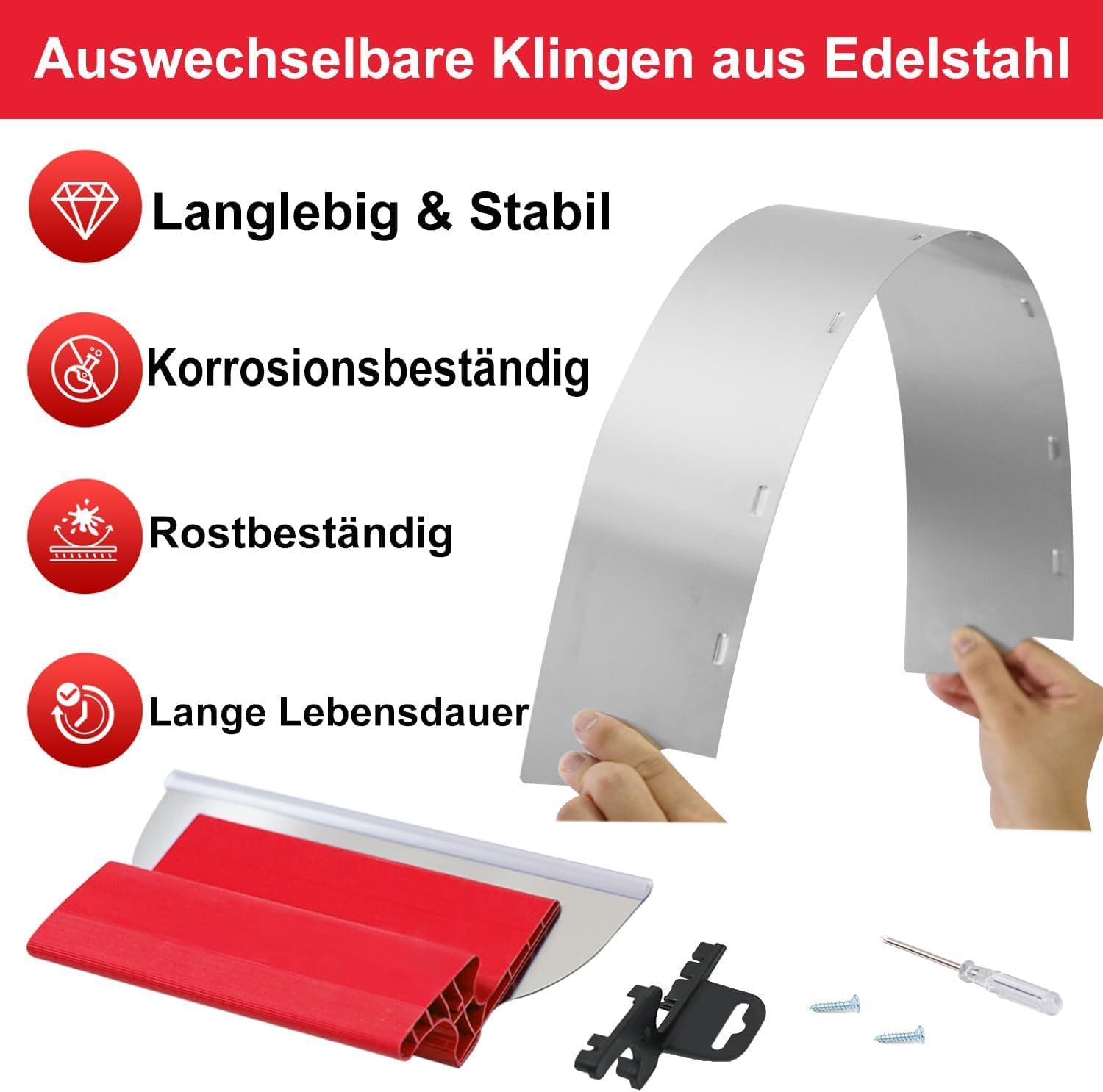 Juego de espátulas de superficie (25 cm, 40 cm, 60 cm), poste telescópico de 76 cm a 160 cm, herramienta profesional para alisar paredes y techos, rojo | Juego de espátulas profesionales