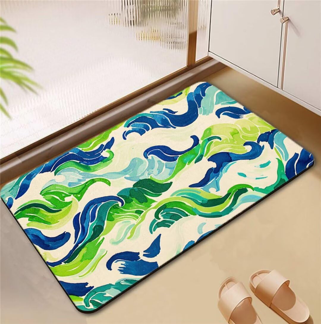 Tapis de bain art antidérapant 50x80 cm lavable et absorbant pour douche et cuisine