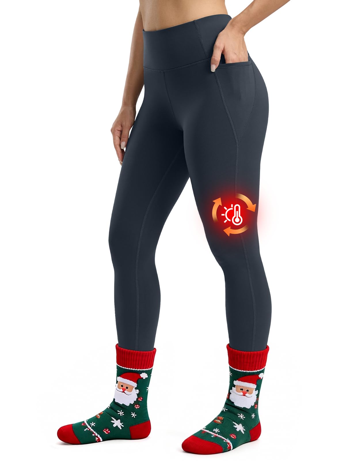 Seamaid Leggings da donna foderati in pile da 68,6 cm, impermeabili, termici, invernali, per corsa ed escursionismo, con tasche, a vita alta