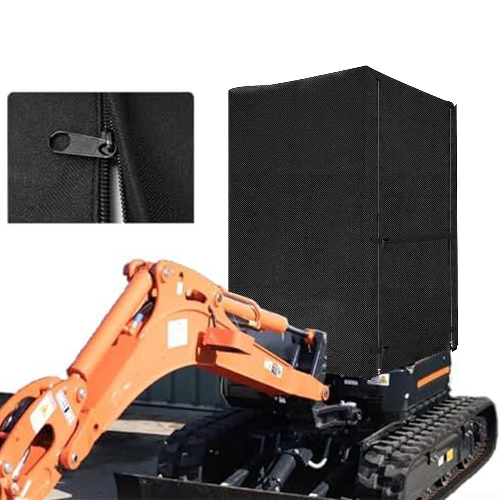 Cubierta para excavadora Oxford negra, 110 x 100 x 160 cm, impermeable, protector de polvo con cremallera y tiras resistentes al viento para almacenamiento de excavadoras al aire libre