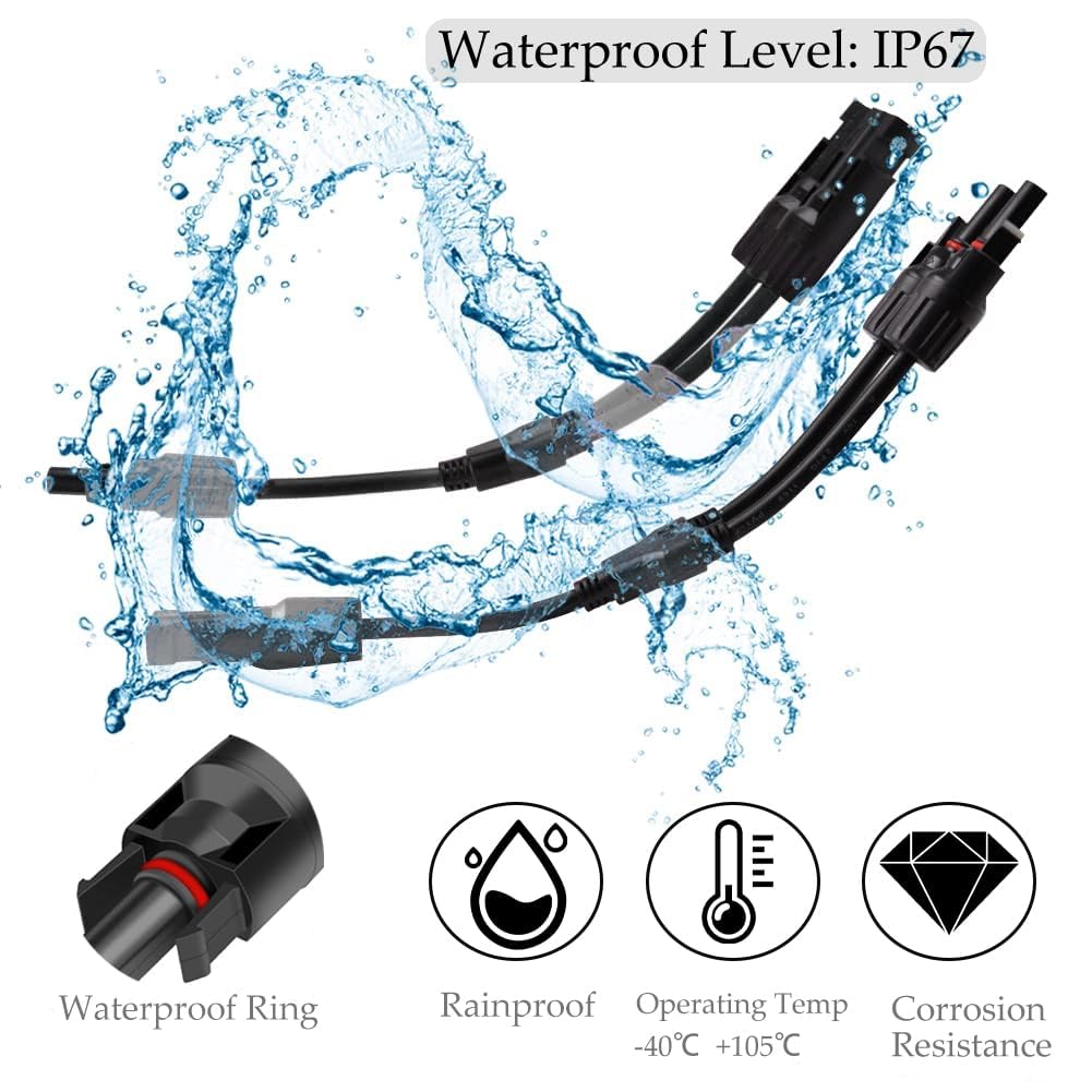 Cerkkapo Solarkabel Y-Verteiler Stecker – 1 Paar (MMF/FFM) Für MC4, 4 Mm², 30 A, 1000 V, IP67 Wasserdicht Für PV-Anlagen