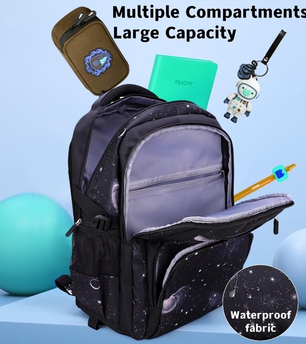 Cartable a roulettes Garçon Sac a Dos Ordinateur Sac Roulette Étudiants, 3 in 1 Sac à Dos à roulettes avec Sac à Lunch et Trousse à Crayons (Bleu étoilé)