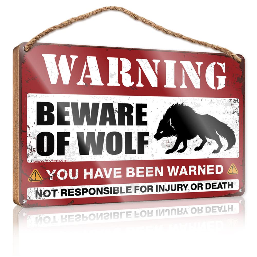 Fall Signs For Front Porch Beware Of Wolf Wooden Sign(23X35CM)