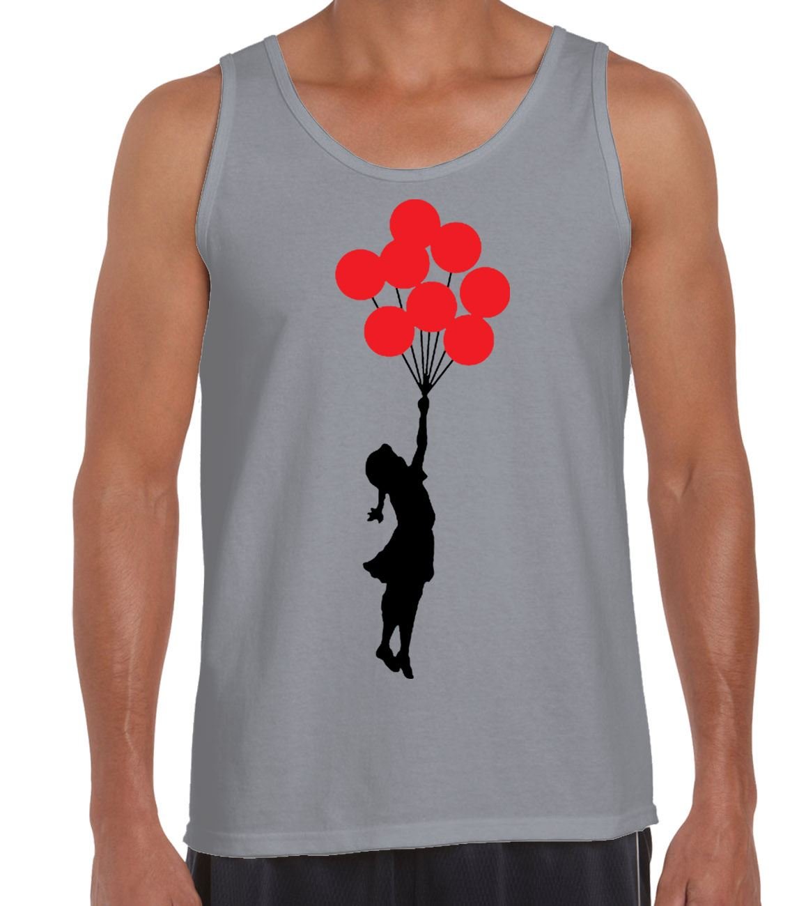 Tribal T-Shirts Men's Light Grey Banksy Balloon Girl Vest Top (Medium, )