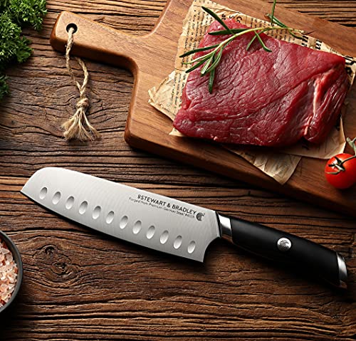 STEWART & BRADLEY MasterPro Series Santoku Knife – 18cm (7-Inch) Full Tang German Steel Kitchen Knife with Ergonomic Handle – Precision Engineered for Slicing, Dicing, Mincing & Chopping - Image 6