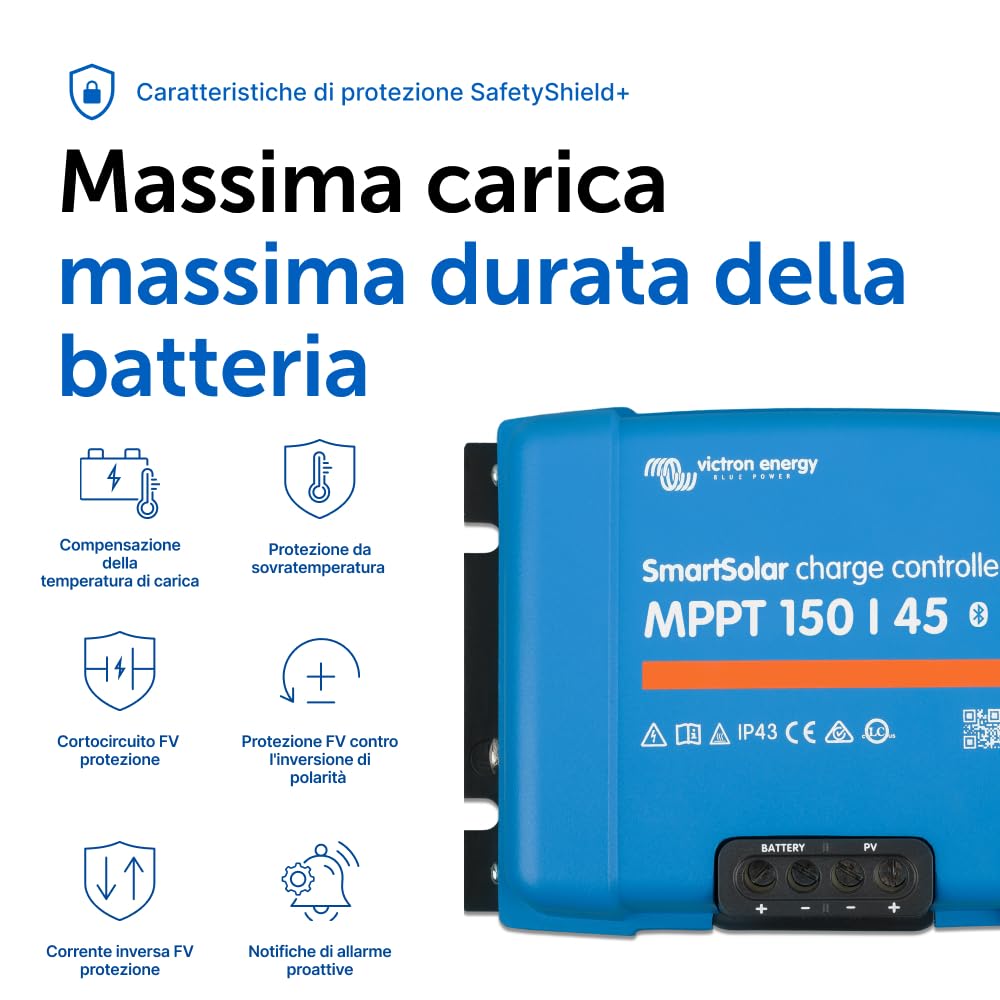 Victron Energy SmartSolar MPPT 150V 45 amp 12/24/36/48-Volt Regolatore di Carica Solare (Bluetooth)