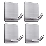 Heavy Duty Adhesive Towel Hooks Stick on Towel Hanger Wall Holder Waterproof Stainless Steel Sticky Hooks for Hanging Bathroom Kitchen Home-4 Packs