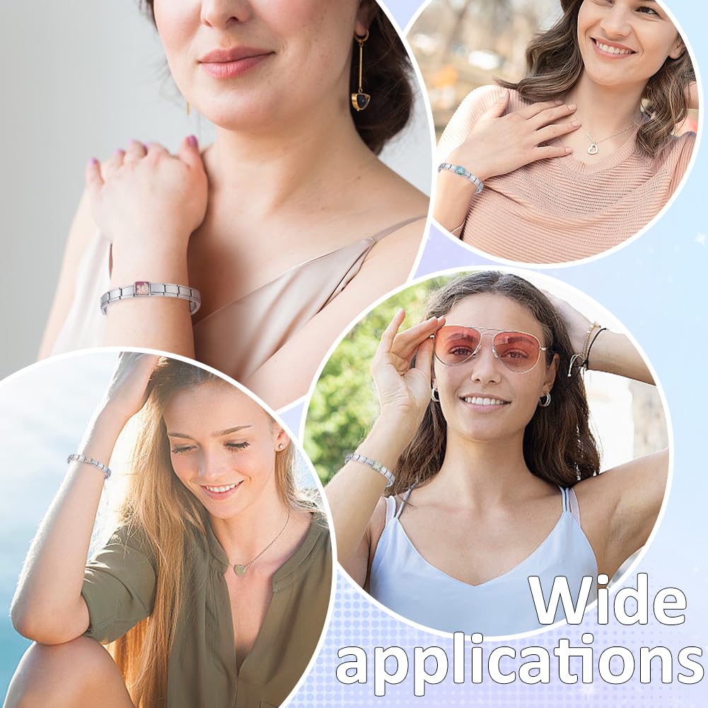 WEBEEDY Pulsera italiana de acero inoxidable ajustable DIY Modular Charm pulsera con colgantes y herramienta de apertura, eslabón italiano modular para mujeres hombres plata