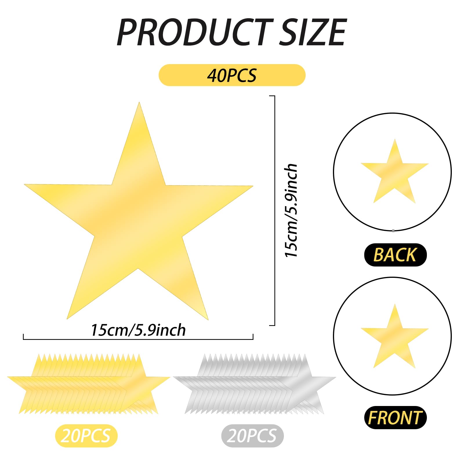 40 Pieces Large Silver Gold Card Stars 6 Inch Silver Gold Star Cutouts Double Printed Star Paper Glitter Star Cutouts Paper Star Confetti Cutouts for Wedding Party Christmas Classroom Supplies - Image 2