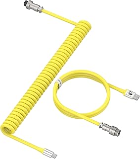Lexonelec Custom Coiled Keyboard Cable, 2.0M(0.66ft) USB-C to USB-A TPU Mechanical Keyboard Cable, Detachable Metal Aviator Double-Sleeved Wire for Gaming Keyboard(Yellow)