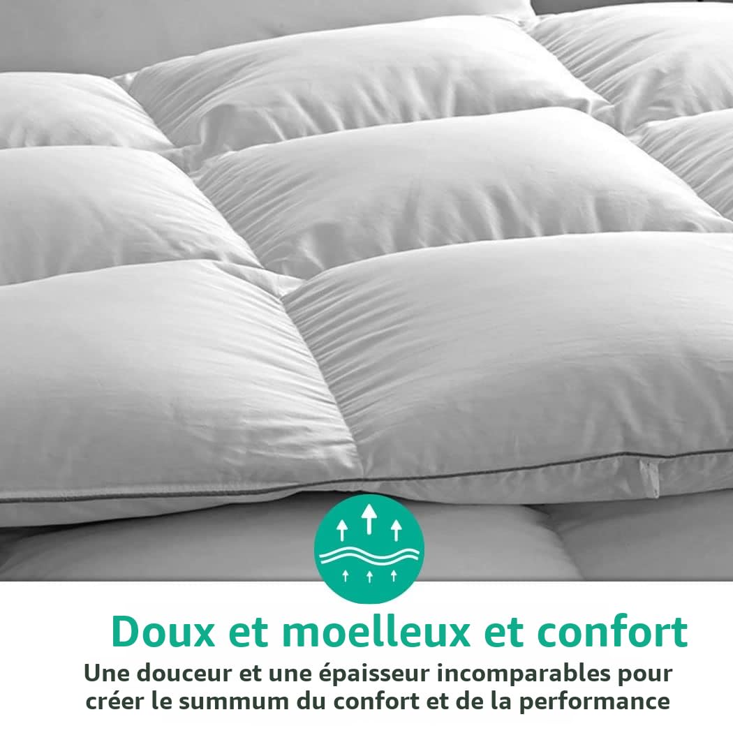 APSMILE 4 Saisons Couette en Plumes et Duvet d'oie 220x240 cm, Ultra-Soft Hotel Collection, Naturelle Chaude pour lit 2 Personnes, 8 Onglets d'angle (Blanc)