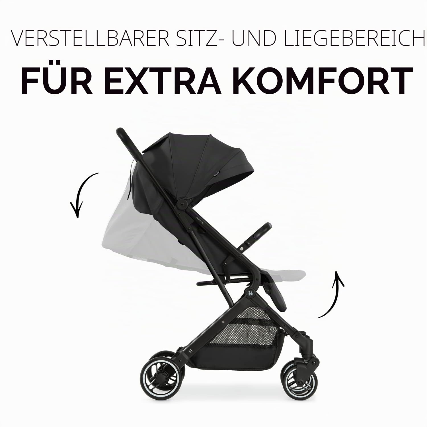 hauck Travel N Care, Schwarz - GOLD WINNER Mother & Baby Awards 2024, Leichter Reisewagen mit Regenschutz, Federung, kompakt & faltbar, UPF 50+, voll liegend ab Geburt bis 22 kg