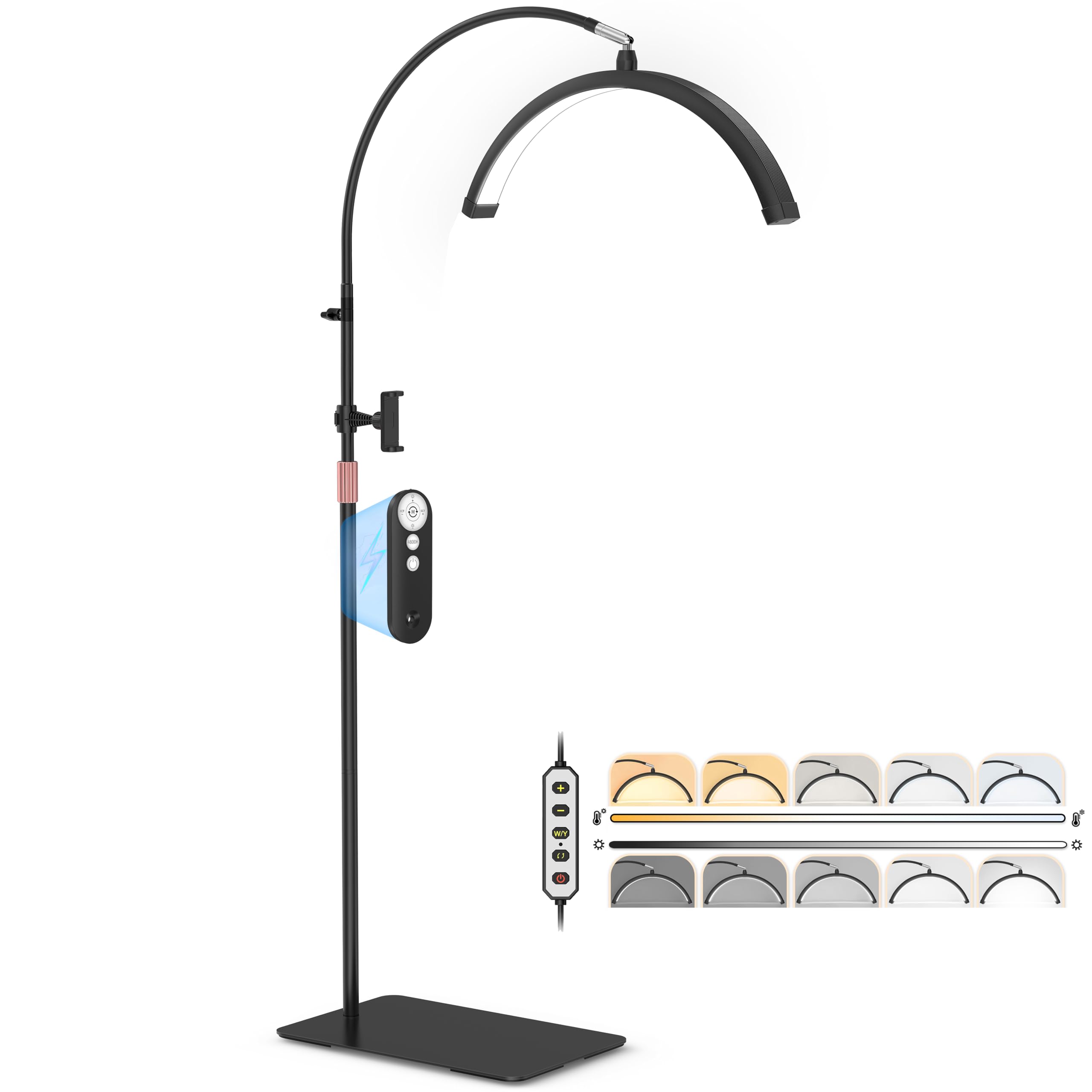 Photo 1 of MEIAOELEC Half Moon Light for Lash Tech, 2500LM Flexible Lash Lamp with Phone Holder for Eyelash Nail Art Tattoos Skincare, LED Floor Lamp Esthetician Light with 5 Color Temperatures & Brightness