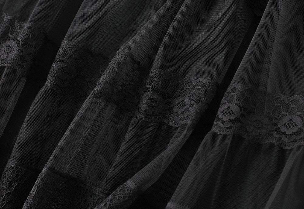 Mehrlagiger Damen-Midirock Aus Tüll, Vintage-Spitzen-Mesh-Röcke, Schwarz, Elastischer Faltenrock Mit Hoher Taille, Gerüschter Rüschenrock In A-Linie, Eleganter Langer Rock Für Damen Und M