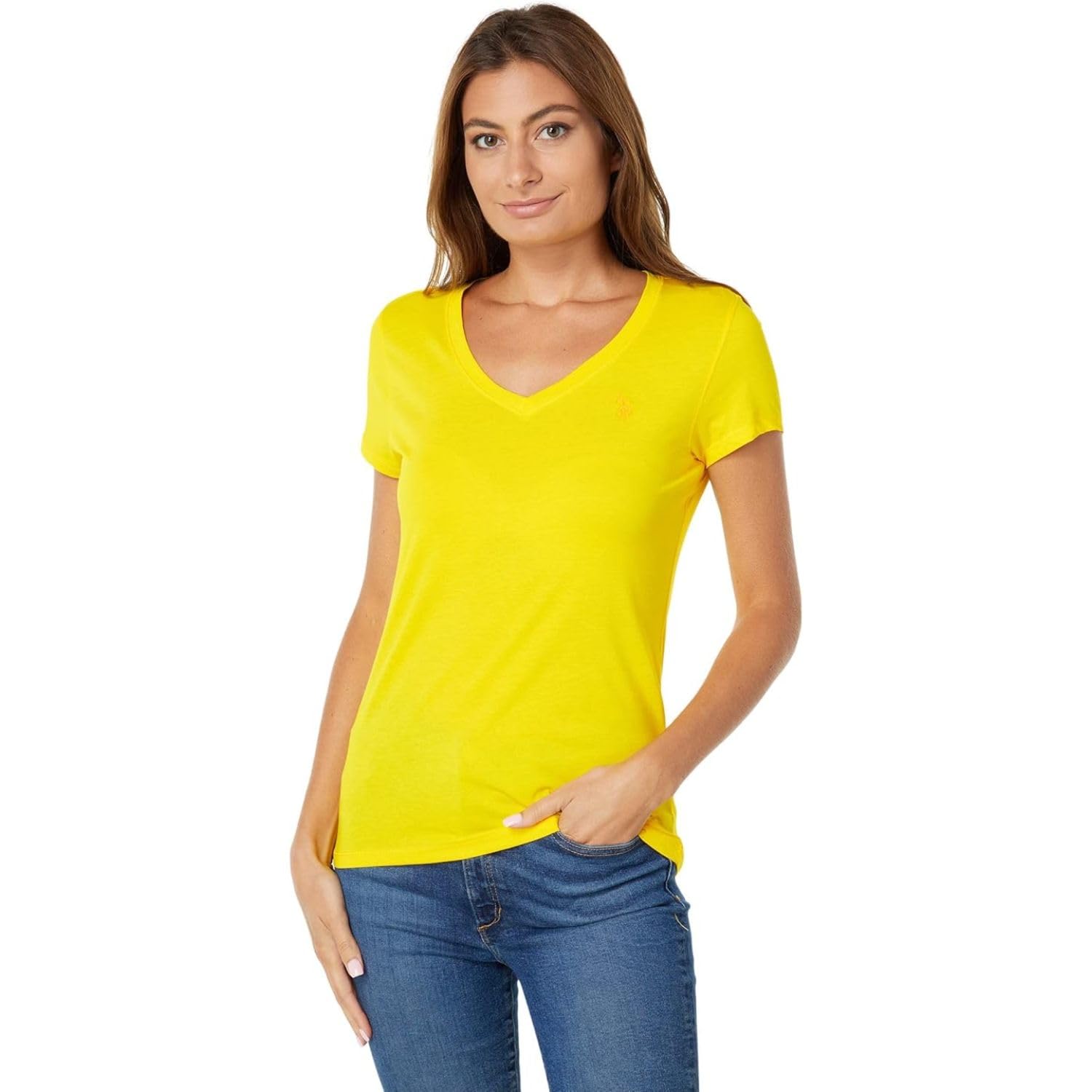 U.s. Polo Assn. Women's Scoring Yellow Iconic V-Neck Tee Sm
