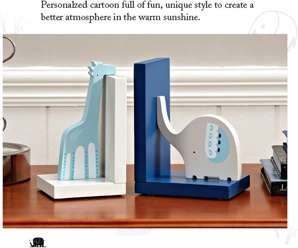 Children's Book Ends Wood Bookends for Shelves Boy Cute Bookshelf Decor 1 Pair Book Holders for Display 4.7x3.5x6.2 Decorative bookends for Desk (Color : Bookend D) (Bookend a)