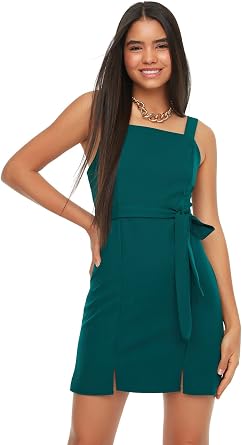 Trendyol Abito Bodycon Aderente In Tessuto Per Donna - Scollo A V, Mini, Prugna, Taglia S (Misure Modella: 1,78m, 82-64-93) - 6