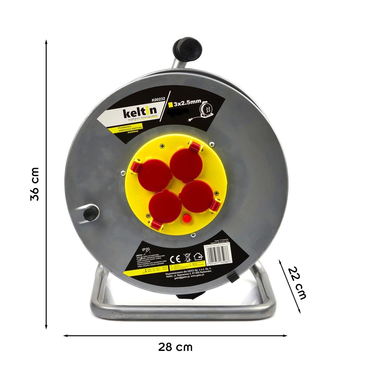 Enrouleur électrique 4 prises 16 A - IP20 - câble H05VV-F 3G 2,5 mm² 50 m