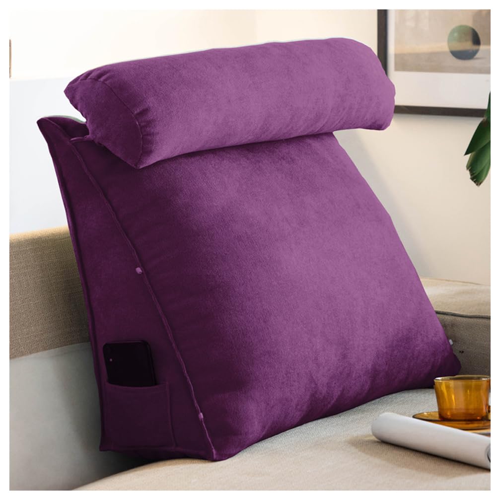 Cuscino a Cuneo Grande per testiera da Lettura, Cuscino Triangolare per Schienale, Cuscino di Supporto Lombare/Dorsale,Viola,60cmx50cmx20cm
