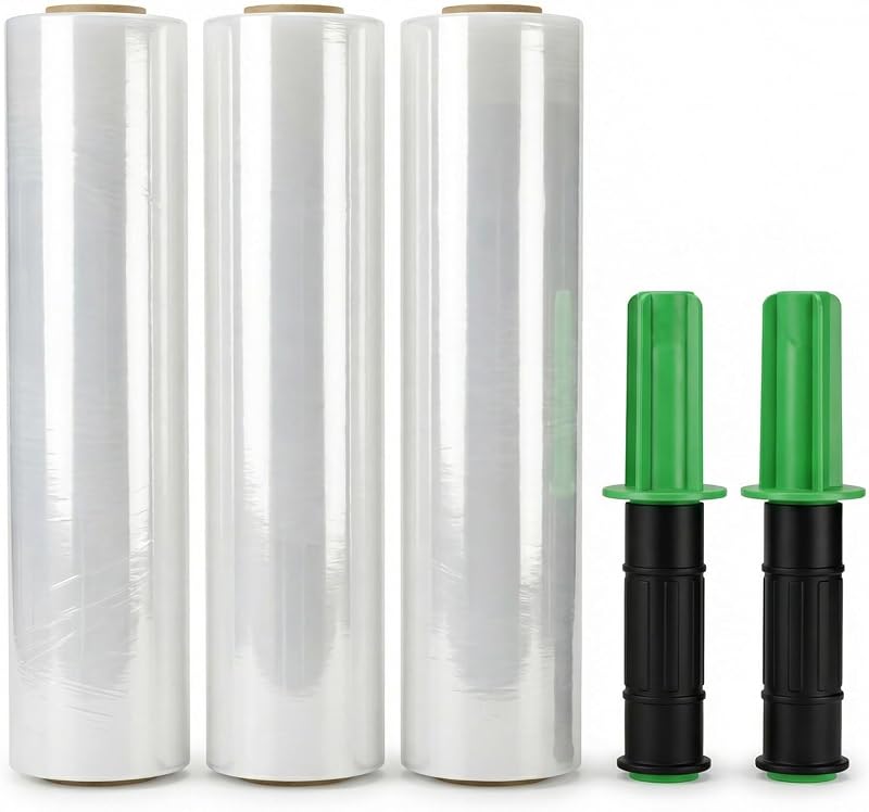 Stretch Film Wrap for Moving, 3 Pack 15 Inch x 1000ft 70 Gauge, Plastic Wrap for Moving with Handle, Packing, Shipping, Pallet & Furniture Protection