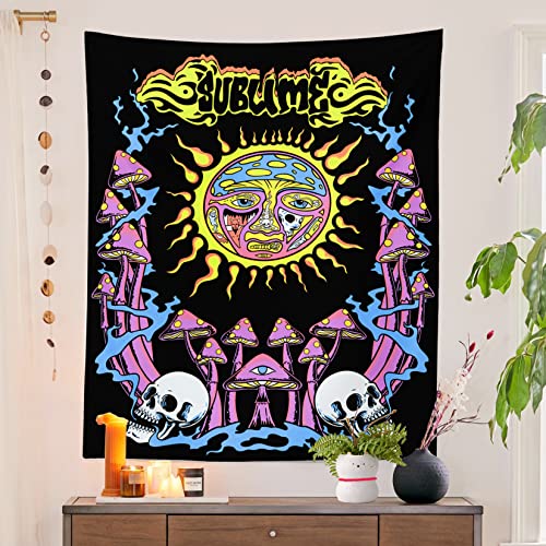 Miytal Sublime Sun Tapestry Aesthetic Mushroom Poster Skull Vertical Tapestry for Home Decoration 44 × 59 inches