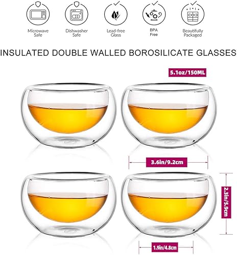 Miniatura 7 de CnGlass Tetera de vidrio de 20.3 oz y tazas de té de vidrio de 5.1 oz (paquete de 4)