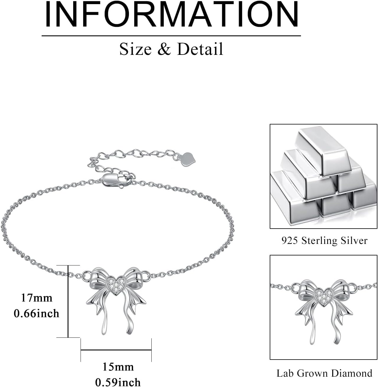 Diamond Bow Bracelets for Women 925 Sterling Silver Bow Bracelet with Adjustable Chain Fashion Jewelry Gift for Her - Image 6