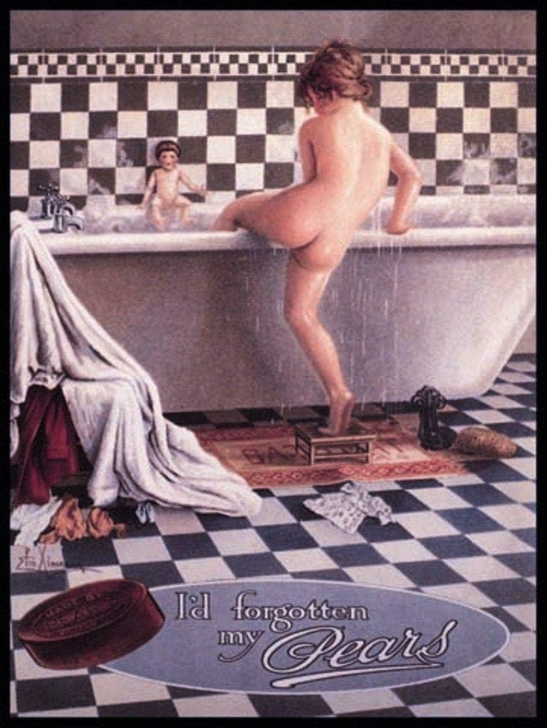 Vintage Retro Style Bathroom Metal Sign Plaque Pears Advert Wall Picture Black & White