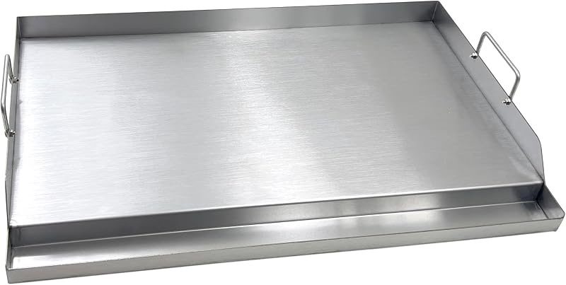 Parts DS127 Stainless Steel BBQ Cooking Griddle, Universal Flat Top Griddle with 2 Handles for Most Gas Grills, W25"×D16"×H2.75", Heavy Duty Stainless Steel Griddle 1pc, Large size