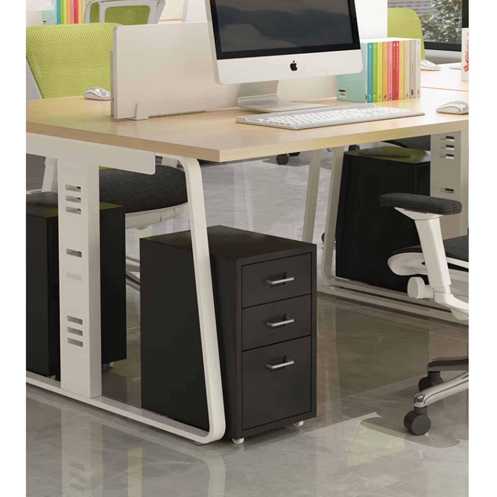Armadietto mobile con 3 cassetti, in metallo, con serratura, per casa e ufficio, archiviazione sicura per formato legale/lettera/A4, nero