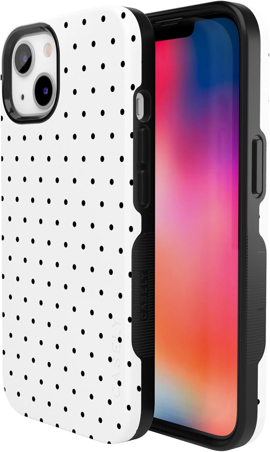 Casely iPhone 13 Case | On the Dot | White Polka Dot | Bold Protective Design | Compatible with MagSafe