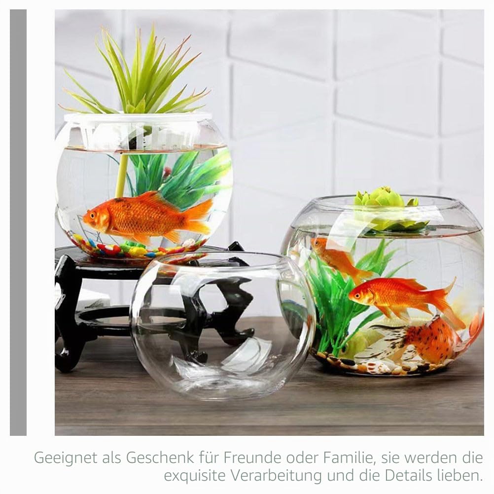 SEWACC Klares Glas-goldfischglas - Rundes, Transparentes Tisch-Aquarium mit Blumentopf - Dekoratives Aquarium für Zuhause Oder Büro